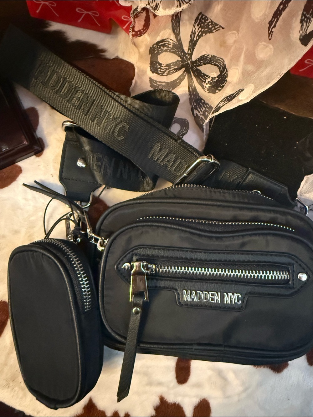 Madden NYC Black Nylon Crossbody with Detachable Coin Pouch - Picture 3 of 3
